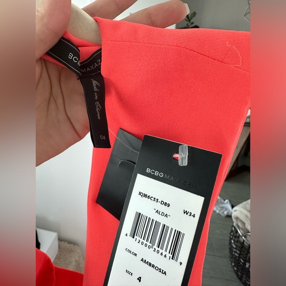NWT BCBG MaxAzria Neon Orange Pink Deep V Backless Maxi Dress - Picture 3 of 3